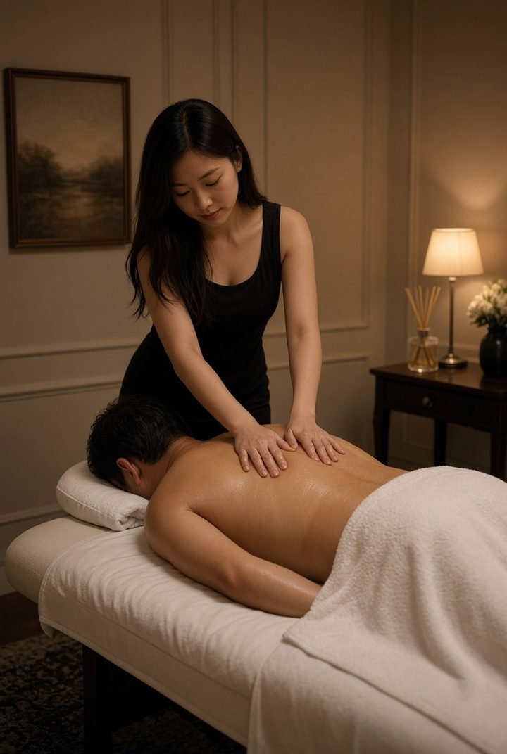 Therapist giving an oil massage for a Covent Garden adult massage