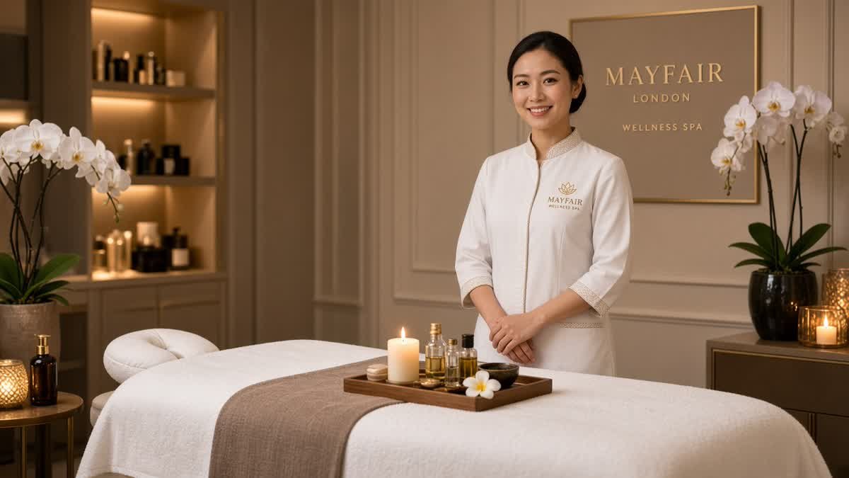 Asian massage therapist preparing a luxury Mayfair treatment room